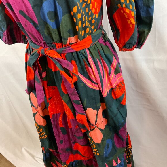 Maude Vivante Maxi Dress XS Half Sleeve Tie Waist Dark Green Pink Purple Red - Picture 8 of 15